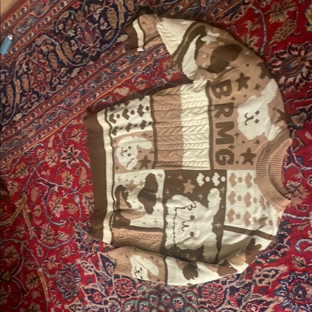 Aelfric Eden Brown and Cream Graphic Knit Sweater